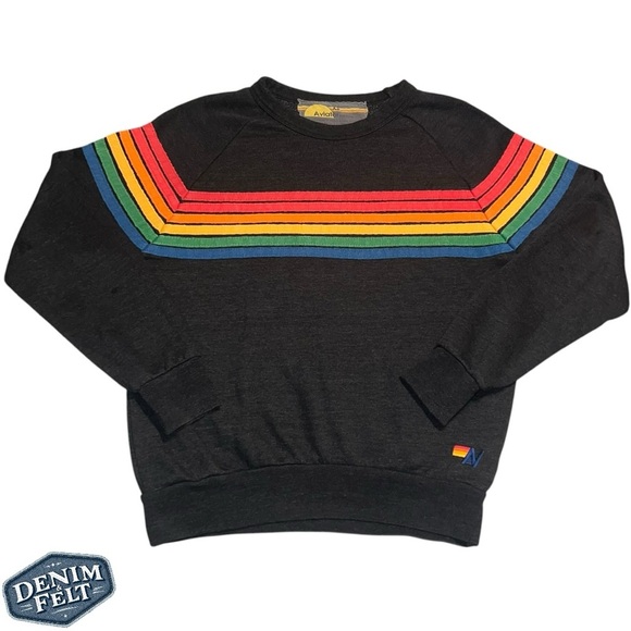 Aviator Nation Unisex Charcoal 6 Stripe Chevron Crewneck/Sweatshirt | PRELOVED🌈 - Picture 1 of 11